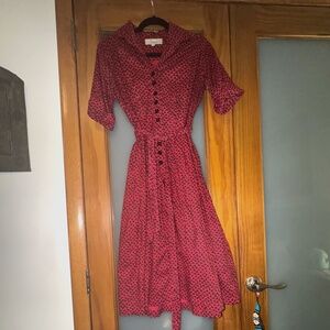 Vintage-Inspired Red & Black Button-Down Midi Dress